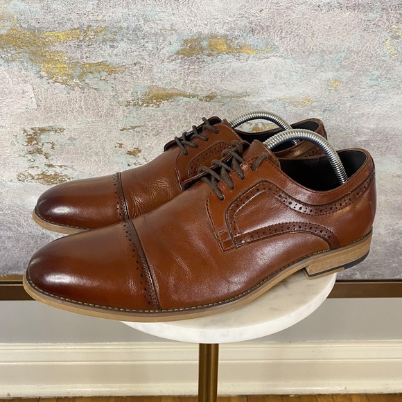 Stacy Adams Shoes Mens Size 9.5 M Brown Leather Cap Toe Dress Derby 25066-221